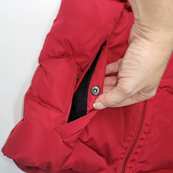 Land's End Puffer Vest Womens XS Red Zip Down Feathers Collar Pockets Lined - Picture 8 of 10